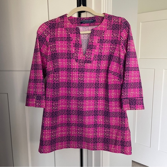 Katherine Way Pink Tunic V Neck Top stretch 3/4 sleeve - Picture 1 of 4